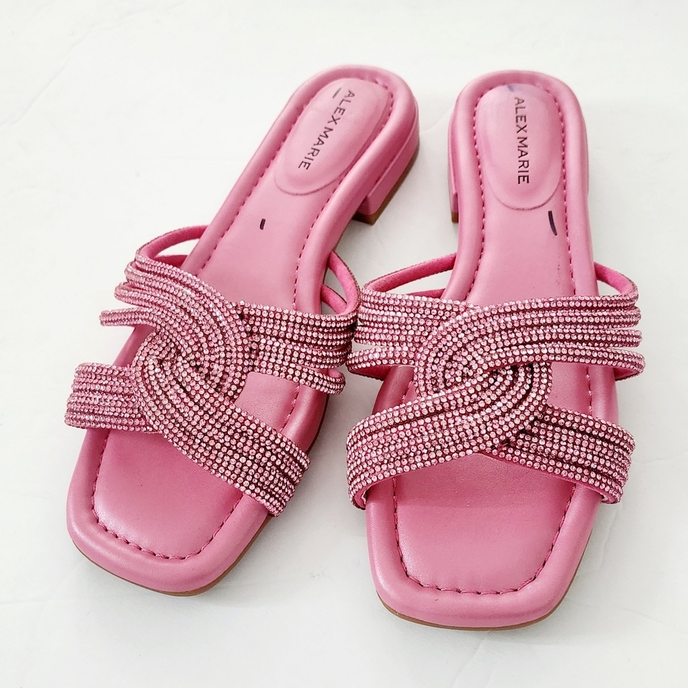 Alex Marie Freesia Twist Rhinestone Square Toe Flat Sandals Size 6 - Picture 2 of 6